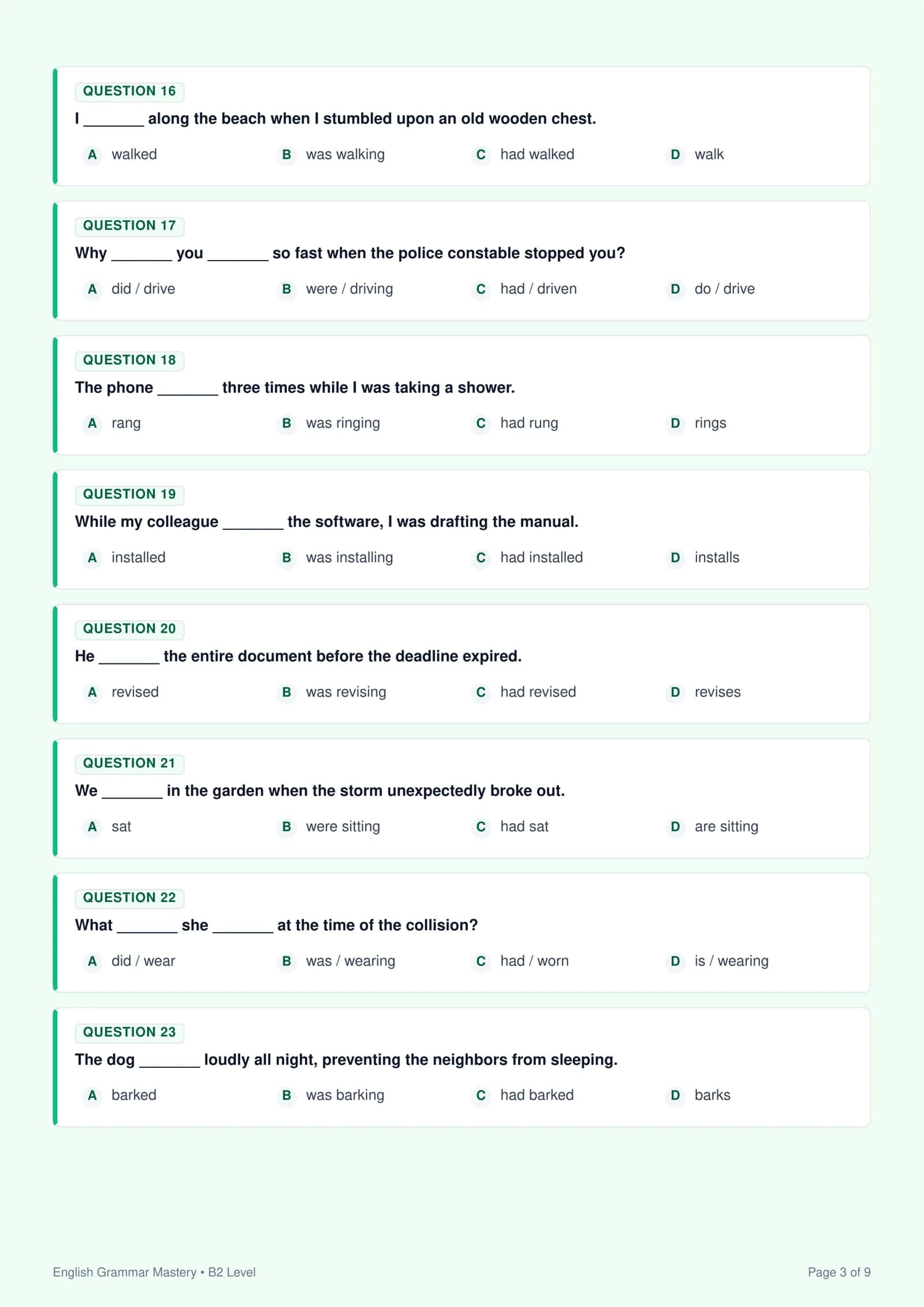 Past Simple & Past Continuous (B2 Level) — 50 Ta Test 3