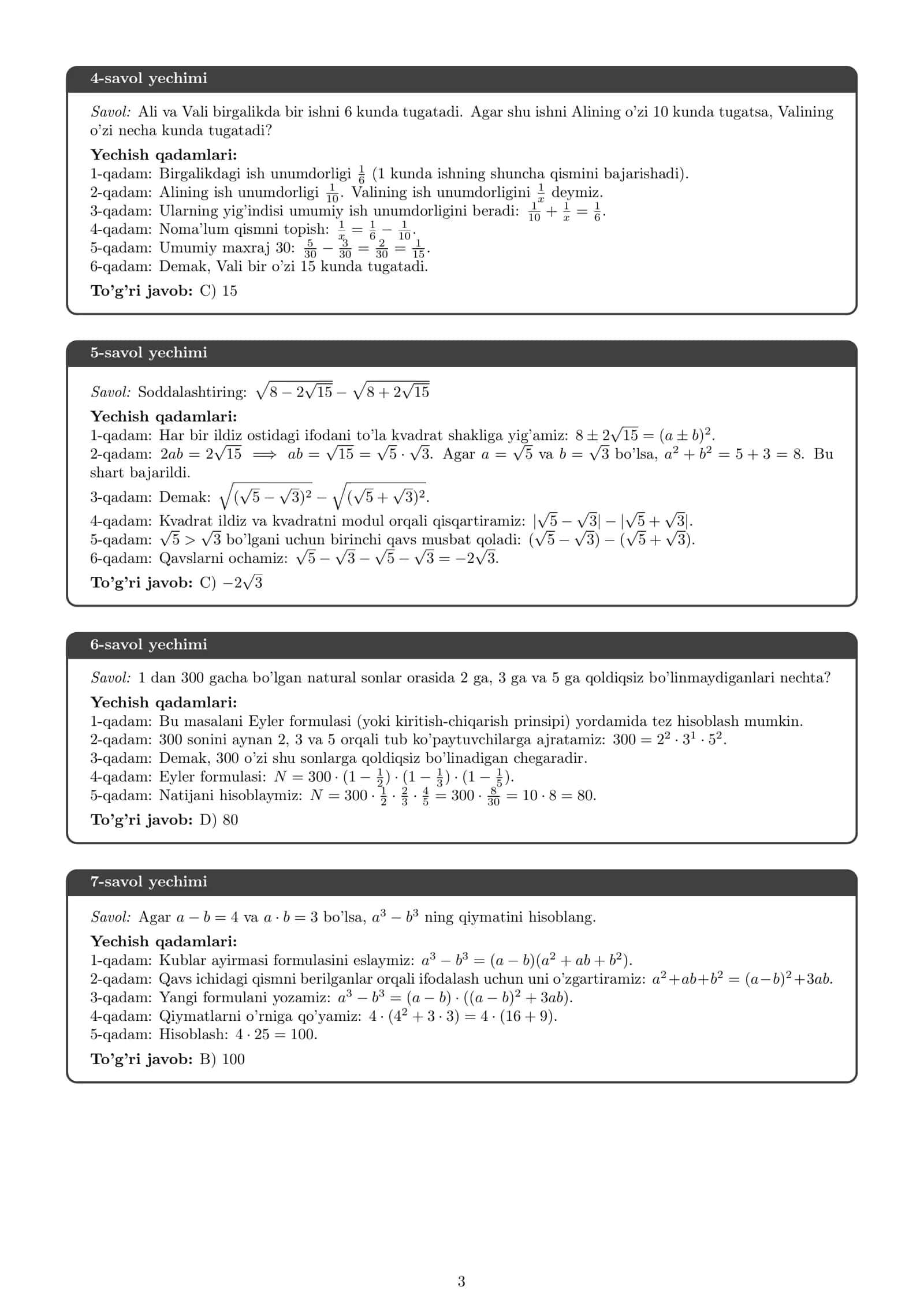 Matematika Milliy sertifikat testi 3