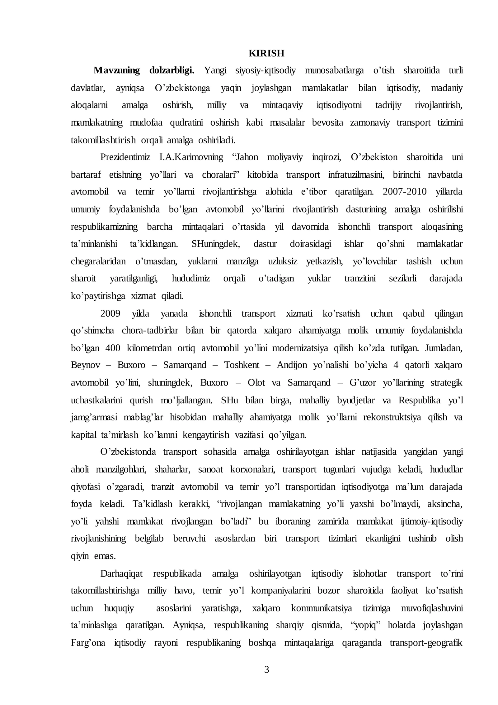 Farg’ona viloyatida  aholiga  transport  xizmat  ko’rsatish mavzusida tayyor bitiruv malakaviy ishi 3