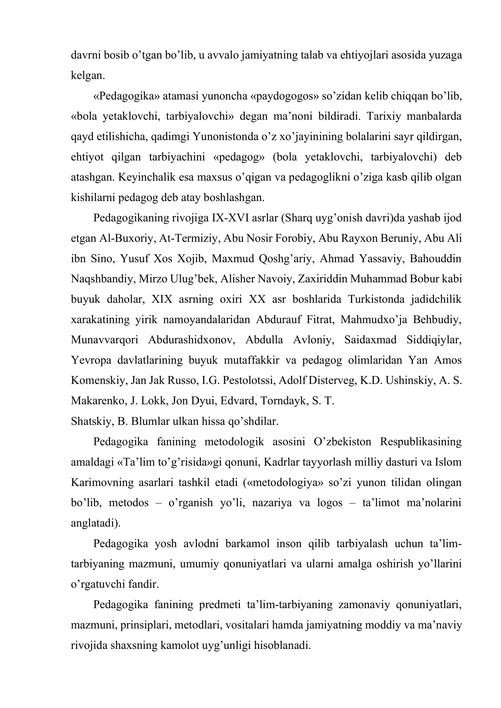 Pedagogika fanining predmeti, uning ichki ishlar organlari faoliyatida tutgan o’rni 3