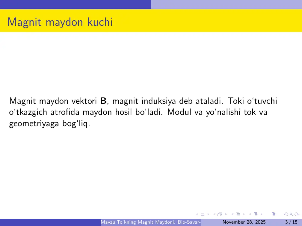 To‘kning Magnit Maydoni. Bio-Savar-Laplas Qonuni 3