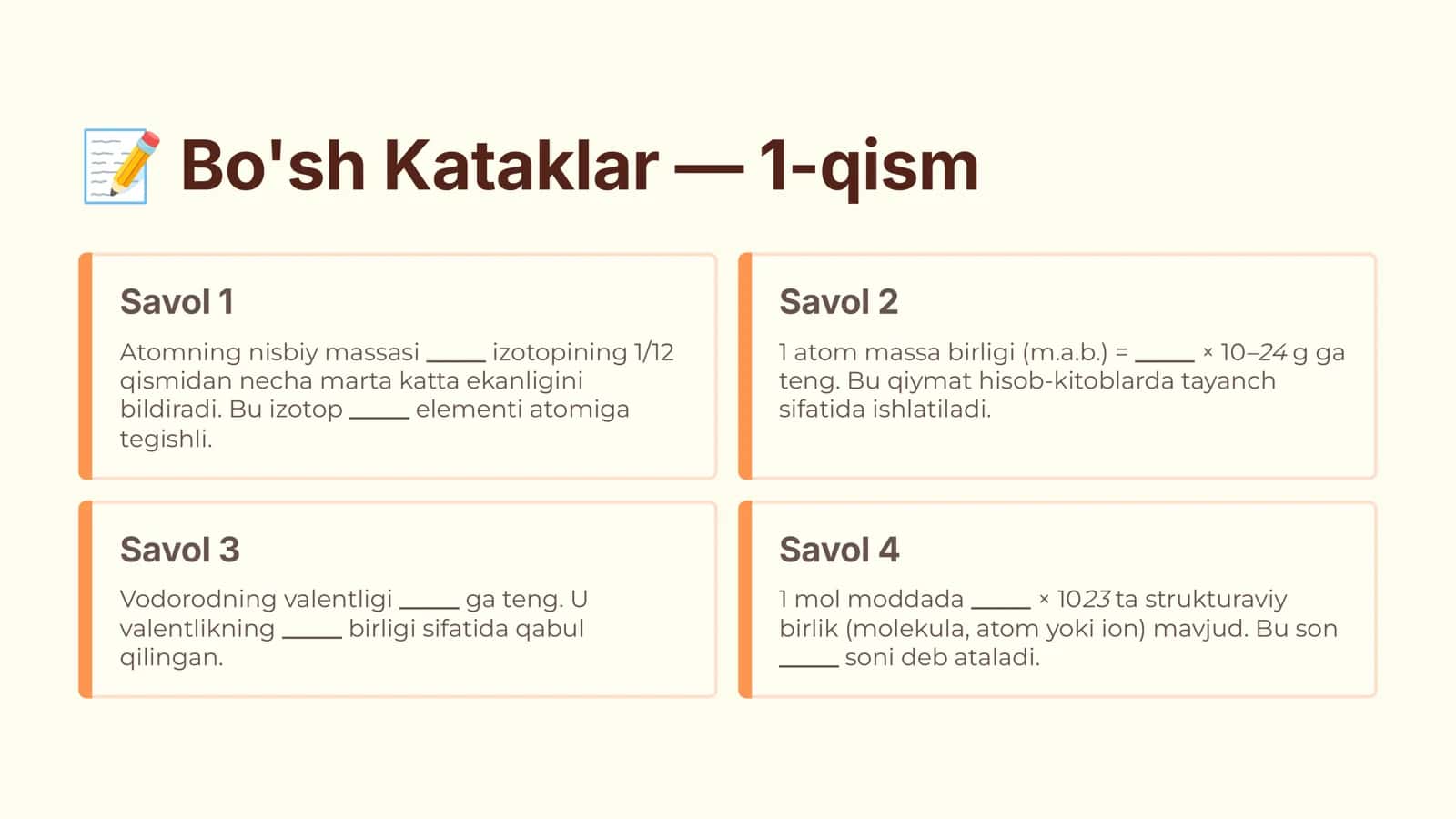 8-Sinf Kimyo: Qiziqarli Viktorina 3