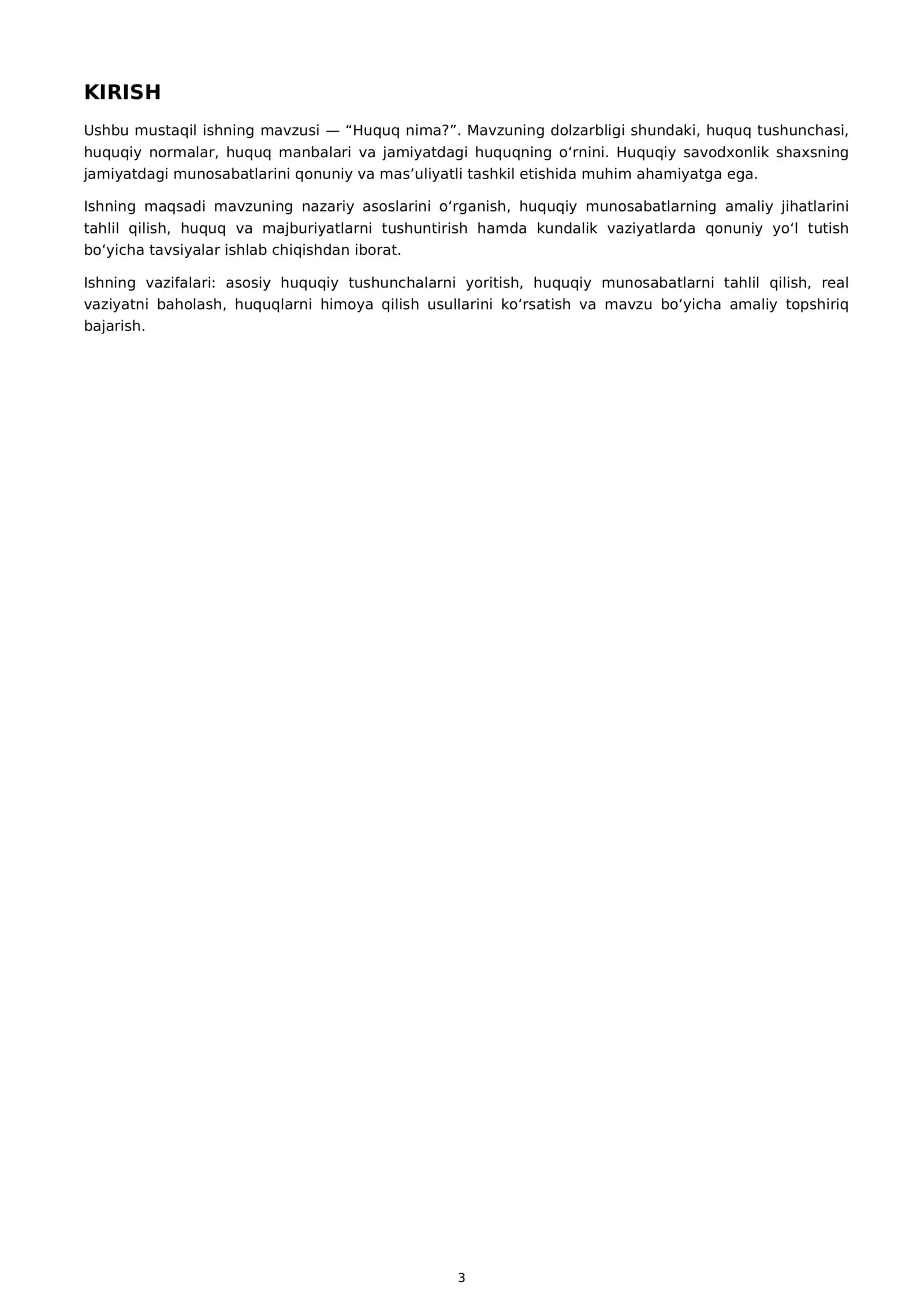 MUSTAQIL ISH / KURS ISHI 3