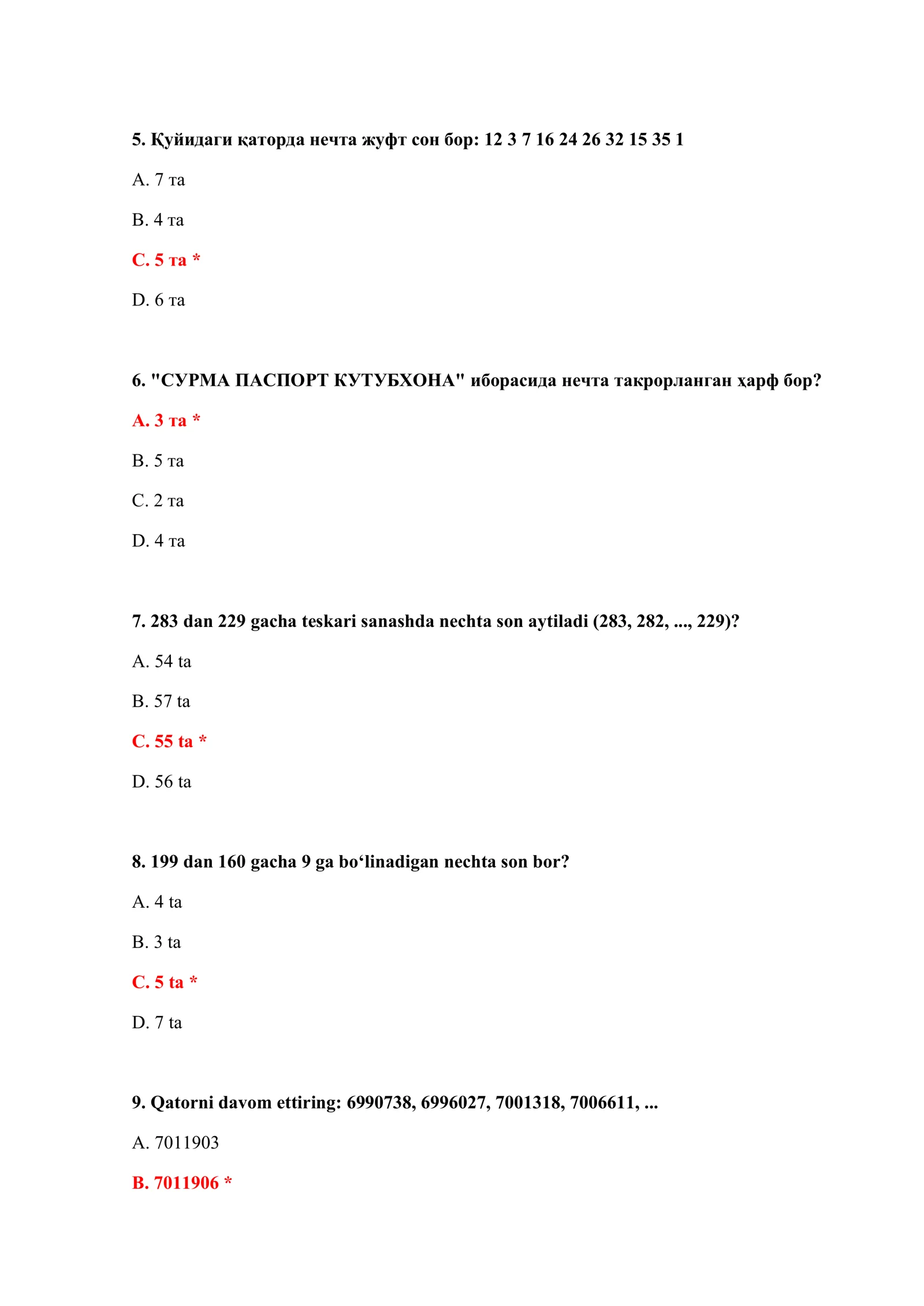 BOJXONA IQ TEST SAVOLLARI WORD 3