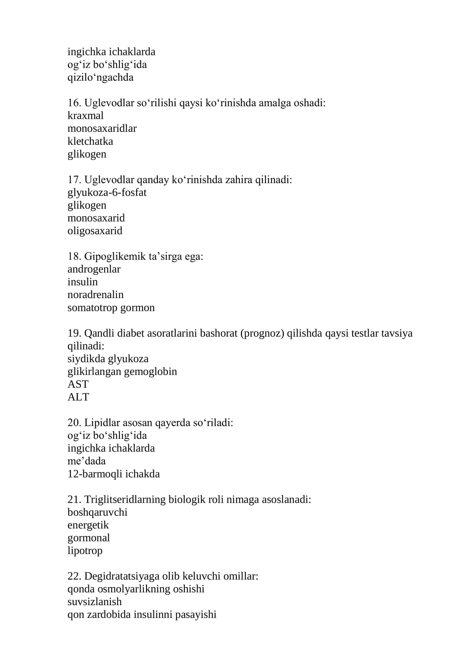 Tibbiy biologik ish mutaxasisiligi boʻyicha shakllantirilgan test savollari roʻyxati 2026 3