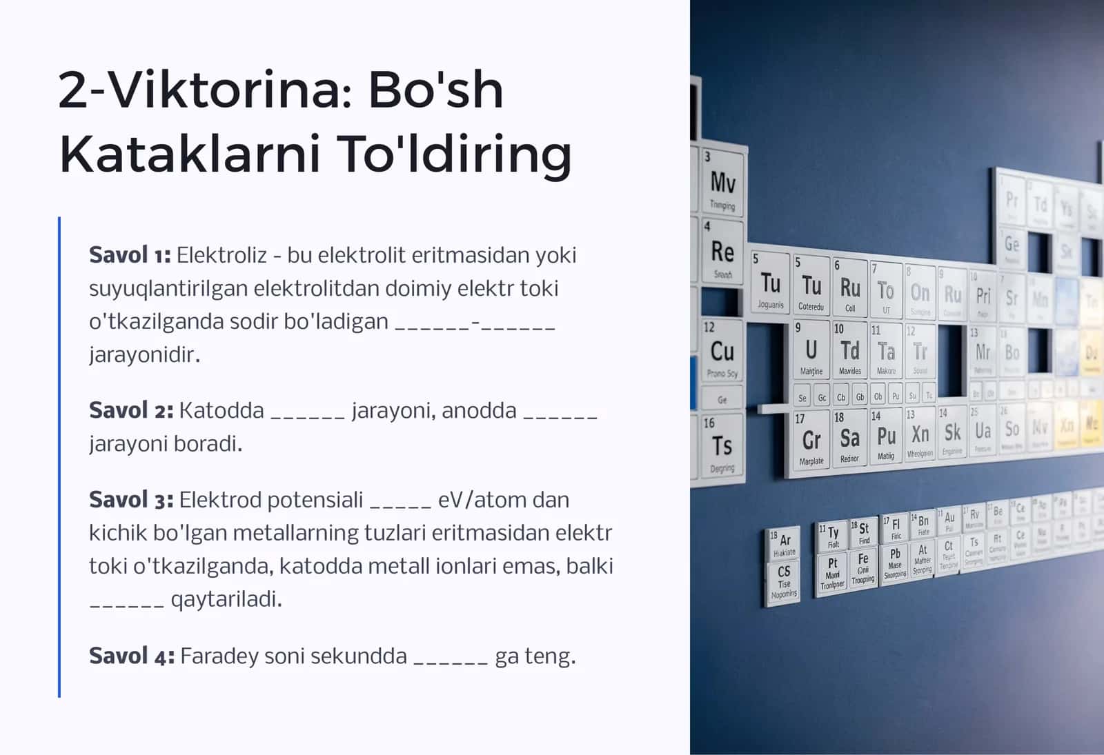 Elektroliz: Kimyoviy Sirlarni Ochish Viktorinasi 3