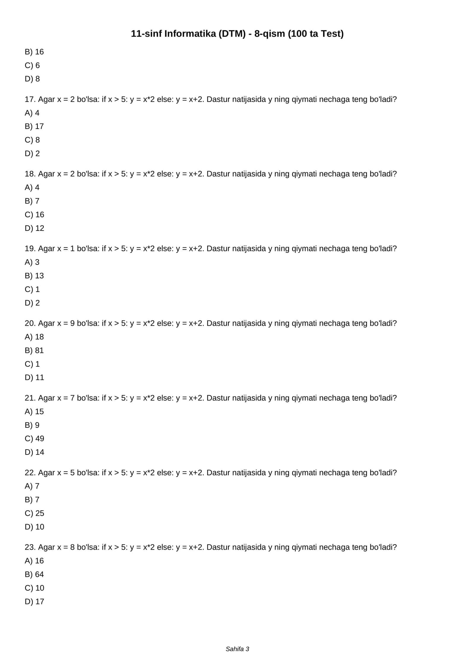 11-sinf Informatika (DTM) - 8-qism (100 ta Test) 3