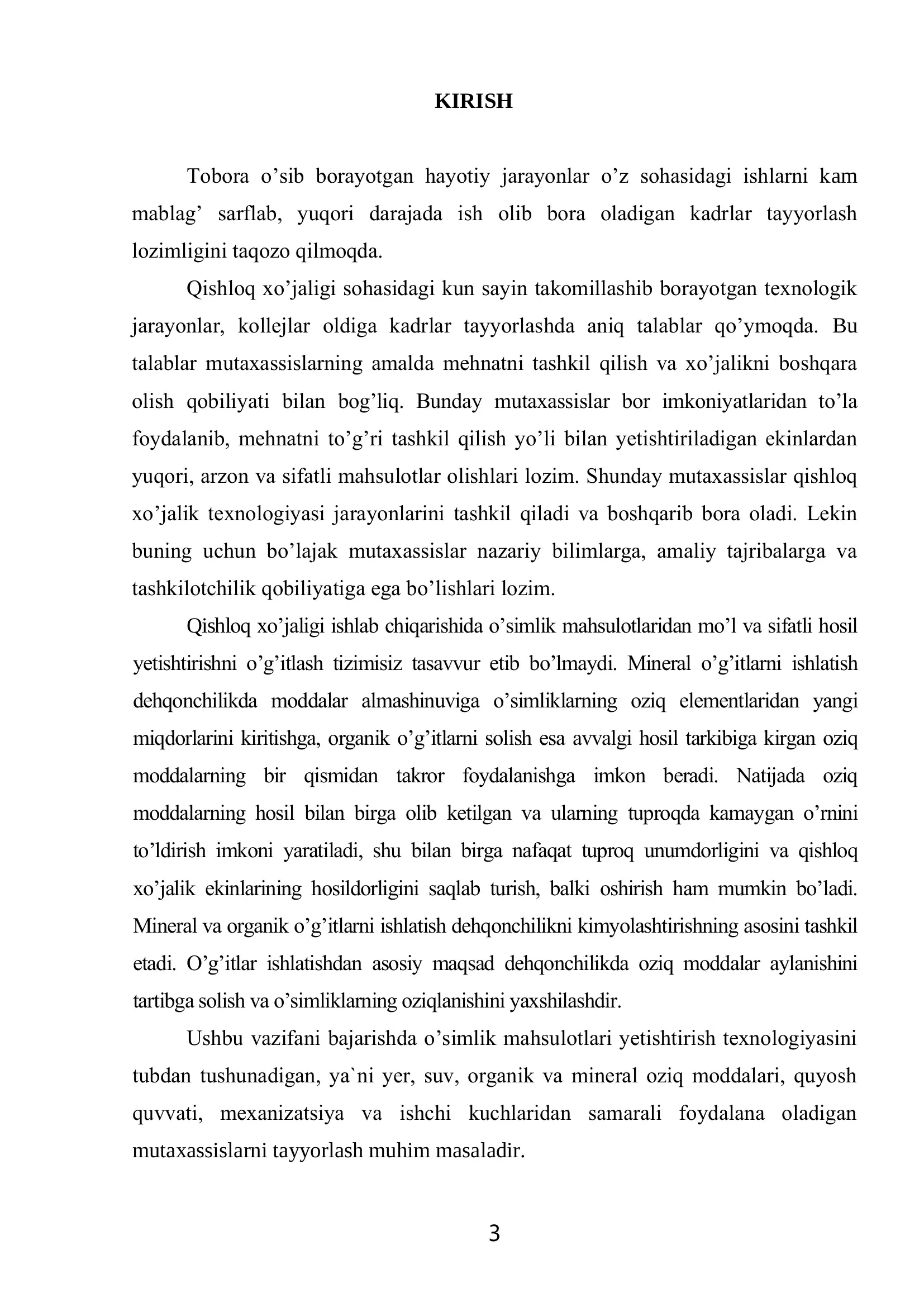 Qishloq xo'jaligi mahsulotlari texnologiyasi 3