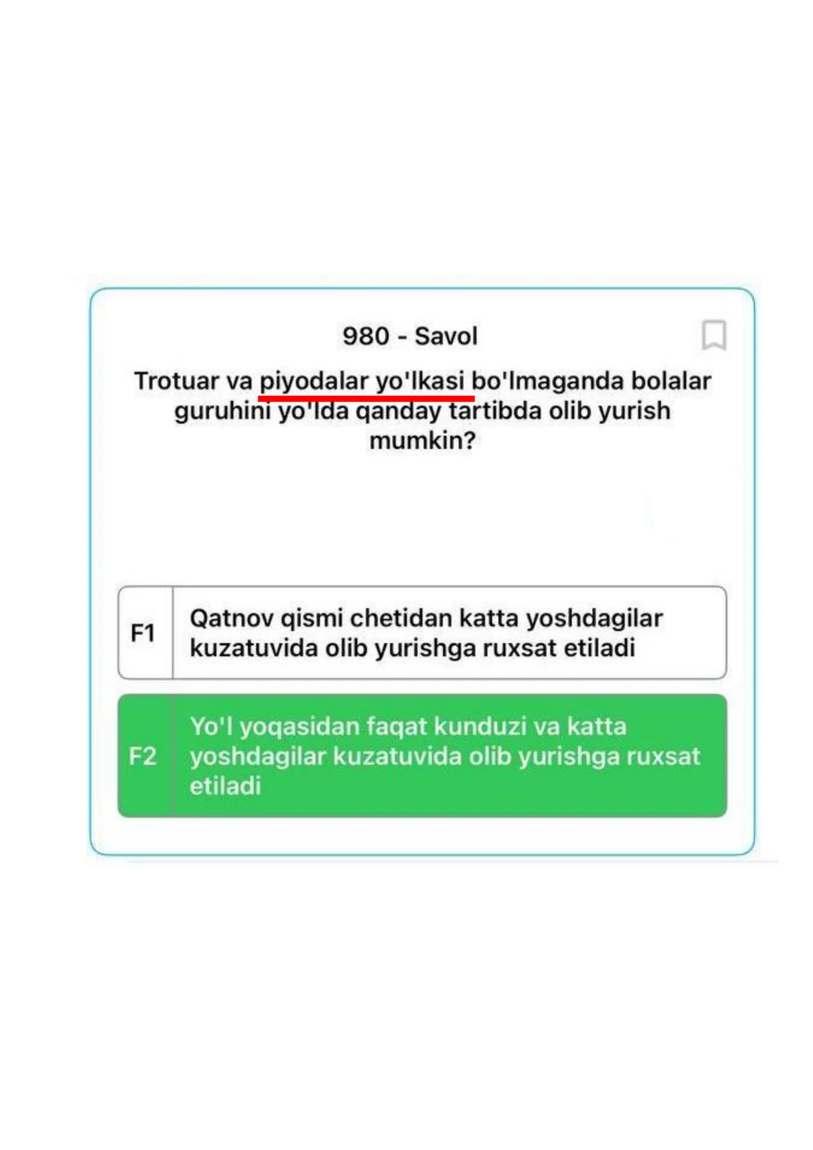 Avto imtihon Piyodalar yoʻlkasi  test 3