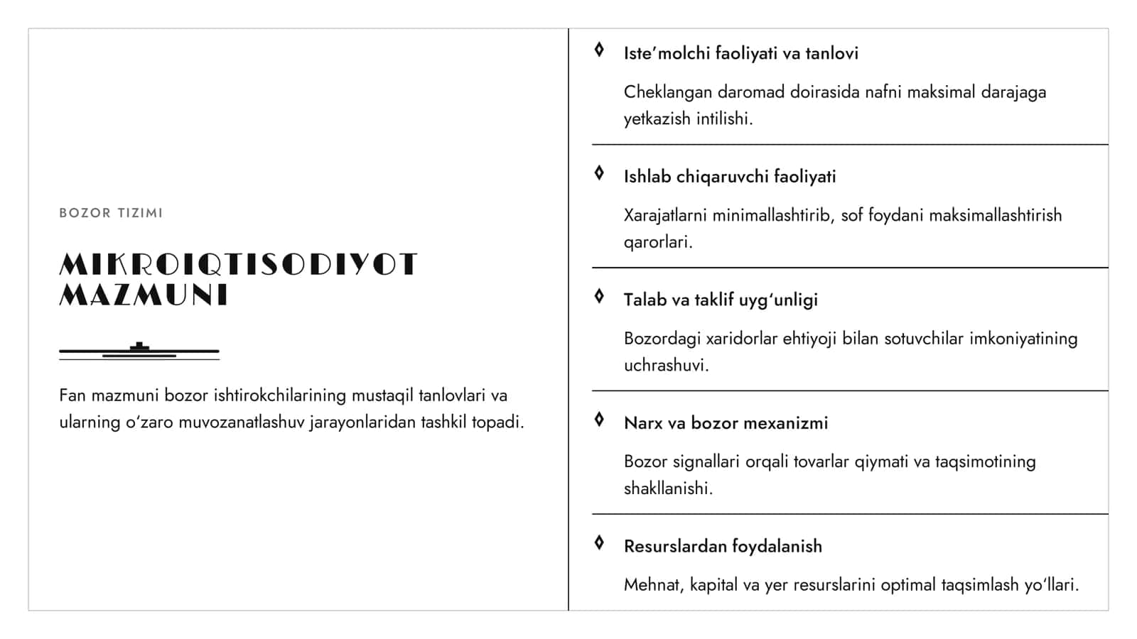 Mikroiqtisodiyot fanining mazmuni bo'yicha taqdimot 3