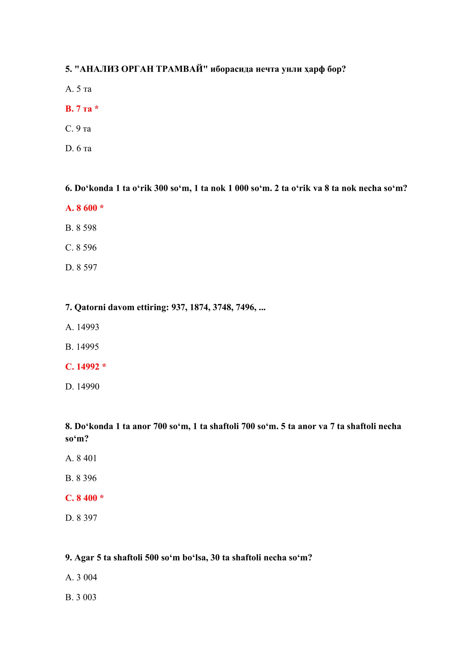 KIRISH TESTLARI WORD 3