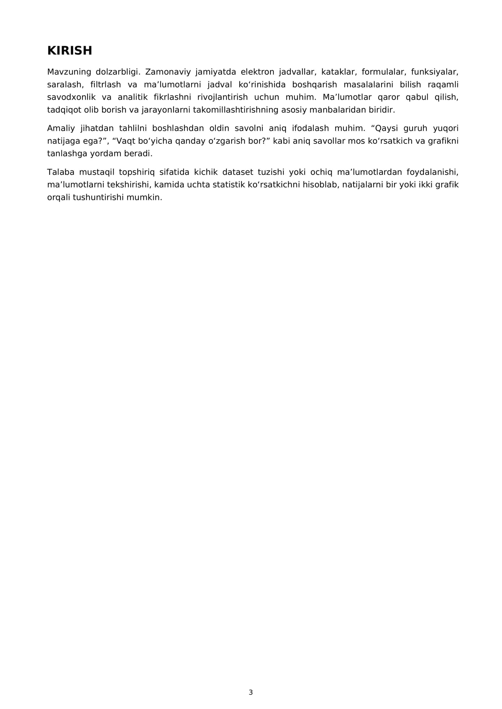 EXCEL VA GOOGLE SHEETS ASOSLARI 3
