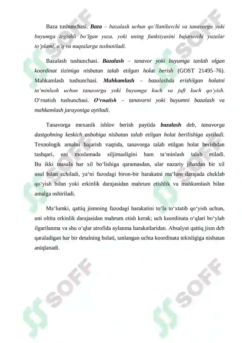 Detalga mexanik ishlov berish uchun texnologik bazalarni tanlash 3