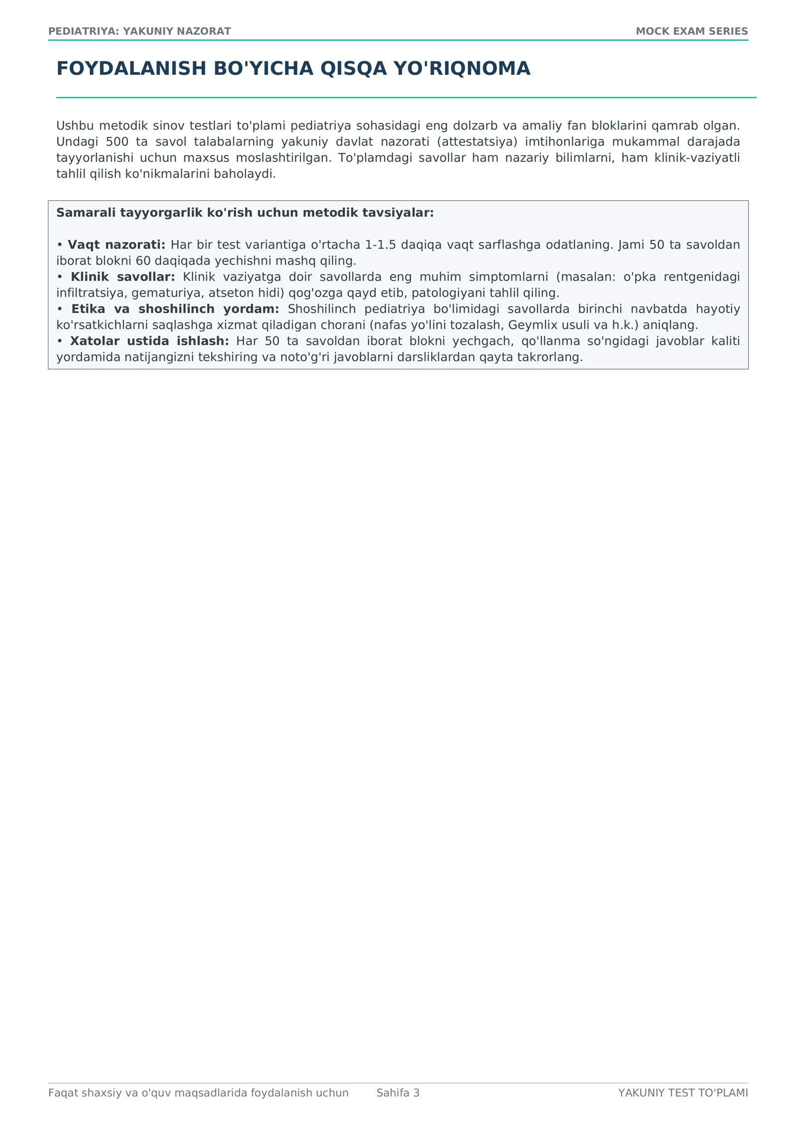Pediatriya — yakuniy nazorat uchun 500 ta test savoli + javoblari 3