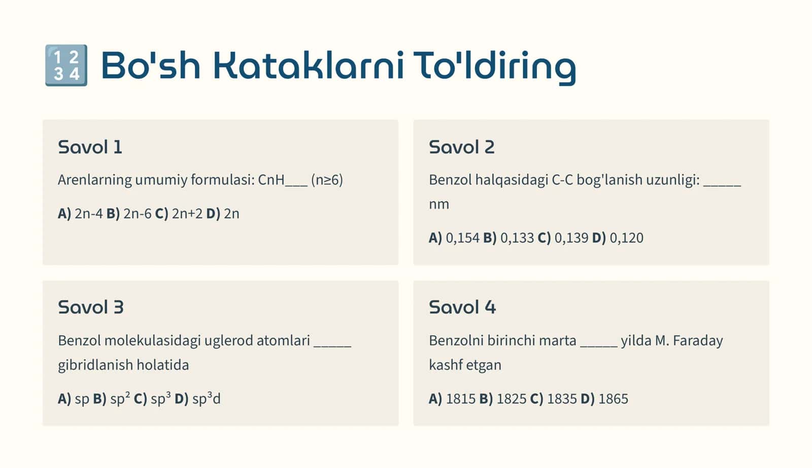 Aromatik Uglevodorodlar Viktorinasi 3