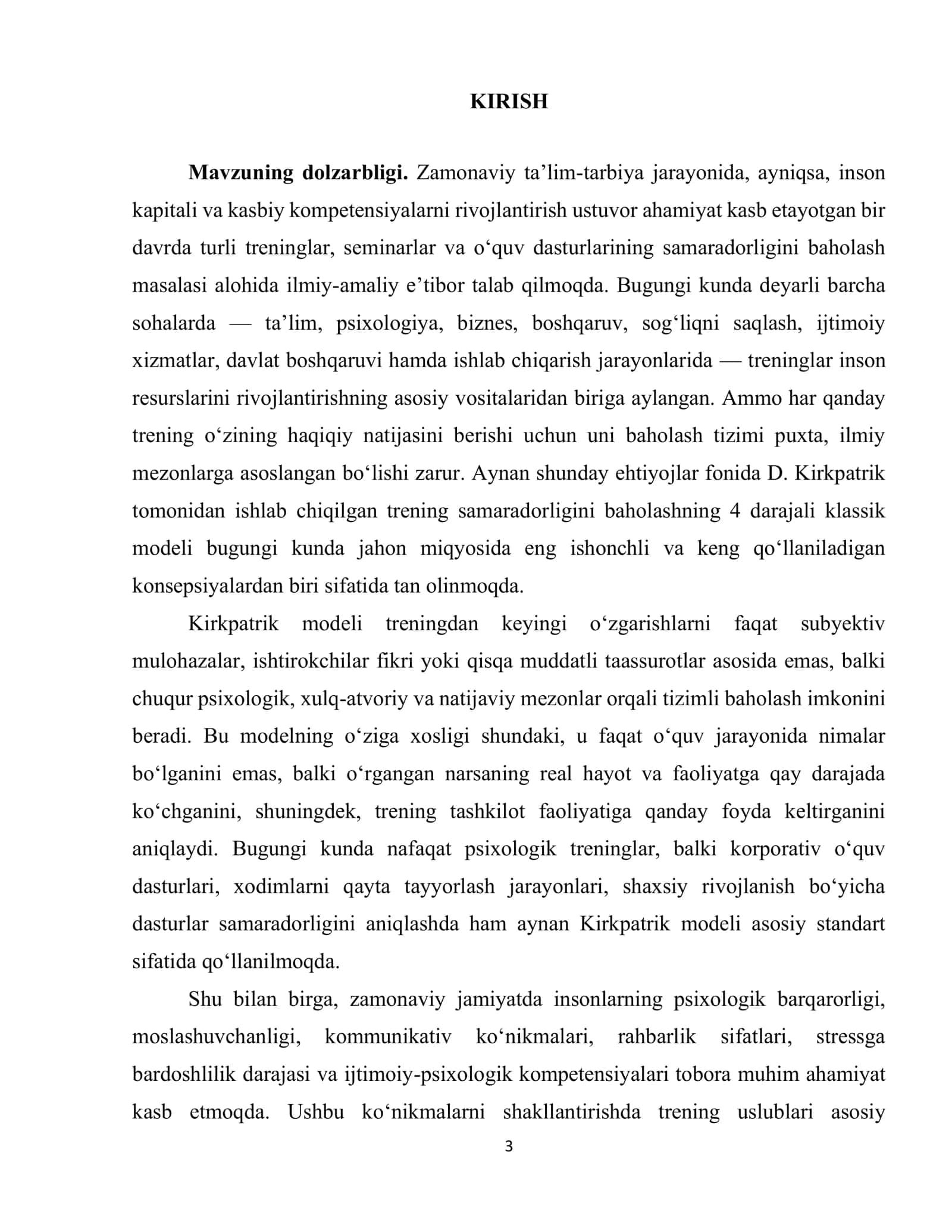 D. Kirkpatrik modeli. Trening samaradorligini baholashning 4 darajasi: reaksiya-assimilatsiya-xulq-atvor-natija 3