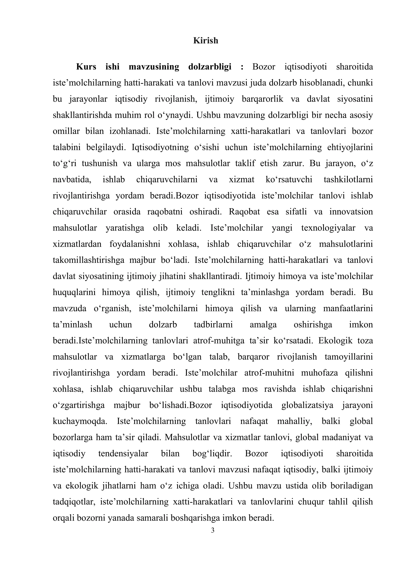 Bozor iqtisodiyoti sharoitida iste’molchilarning hatti-harakati va tanlovi 3