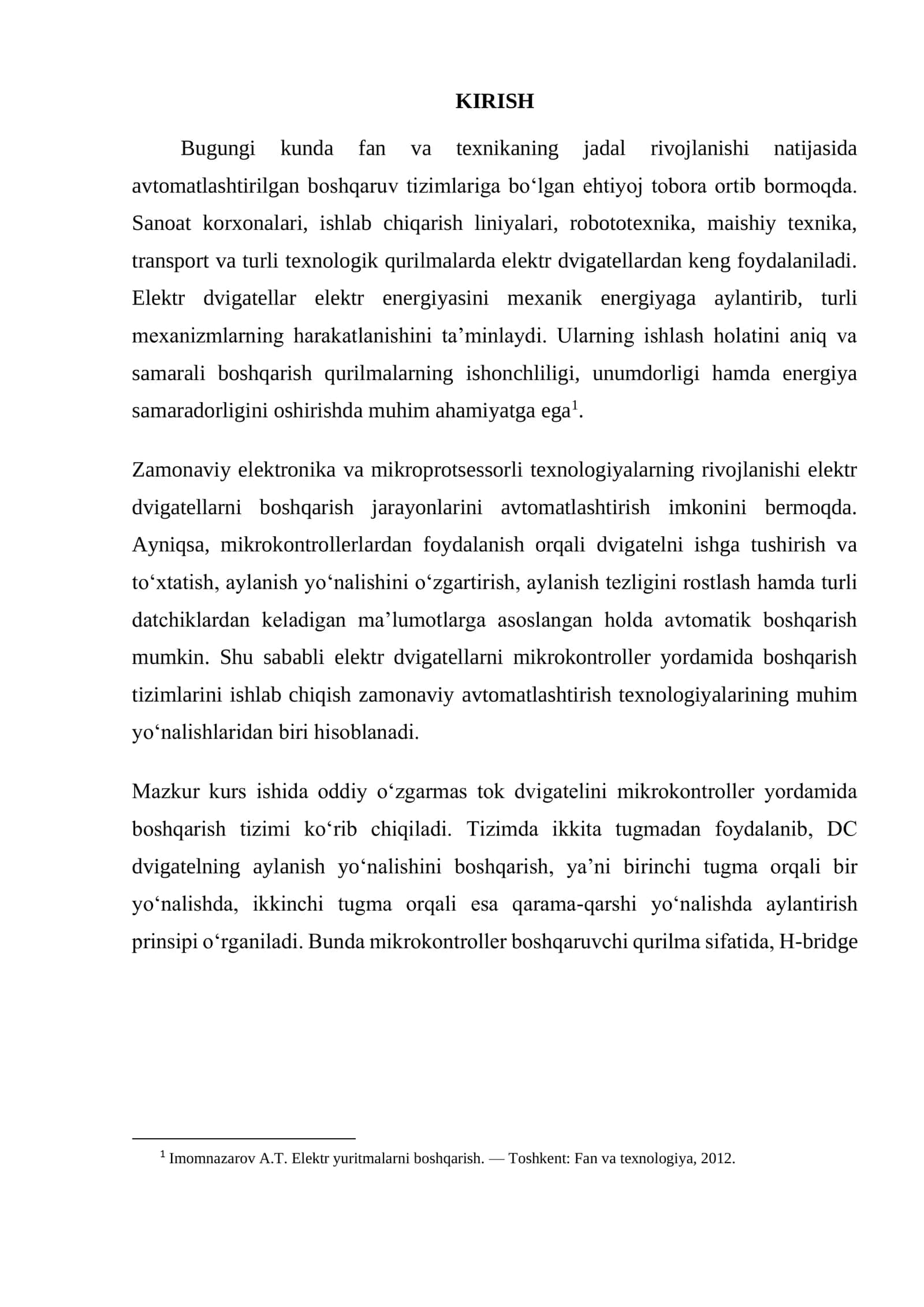 Elektro dvigatellarni mikrokontroller yordamida boshqarish tizimini ishlab chiqish 3