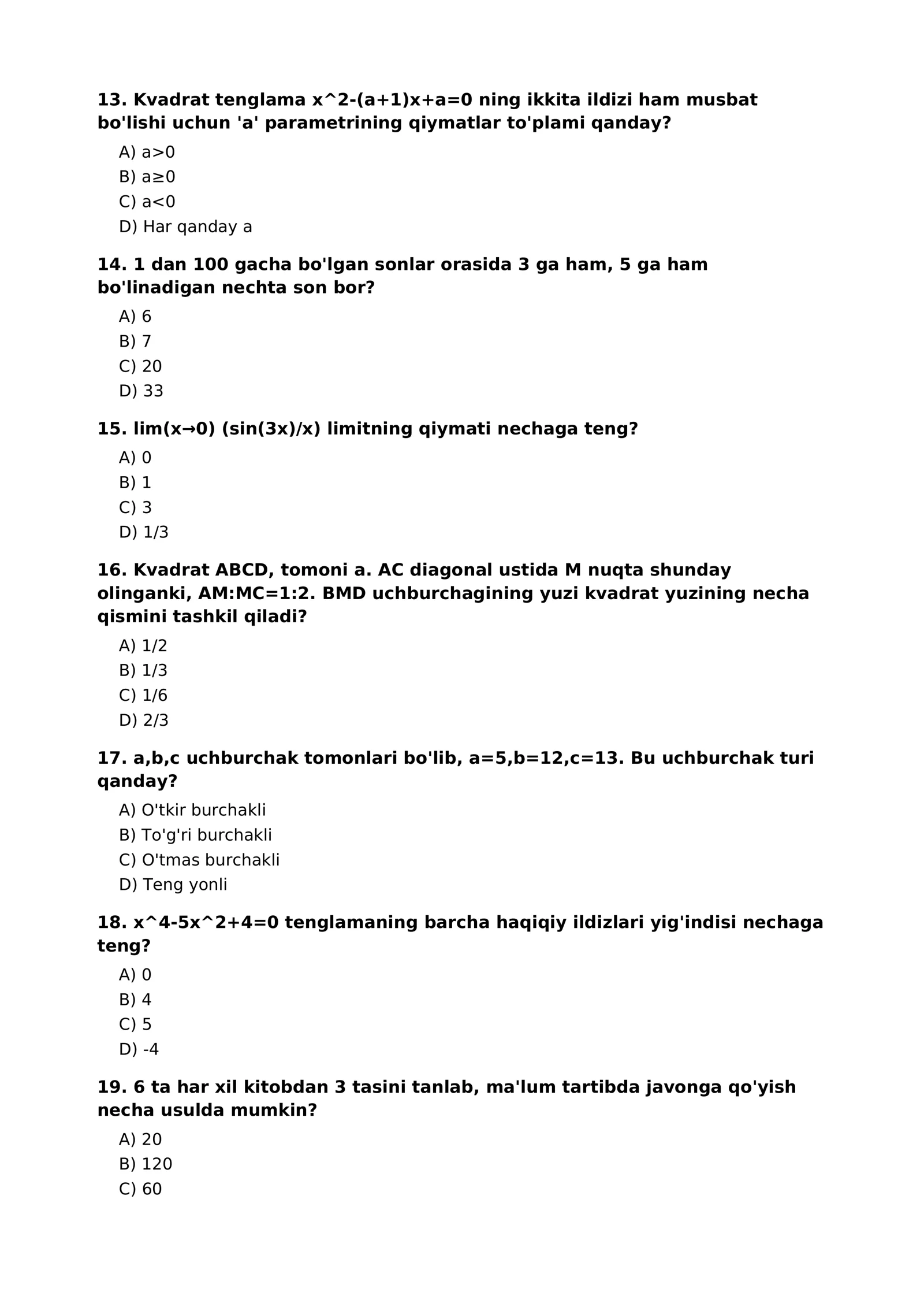 1-bosqich test savollari to'plami 3