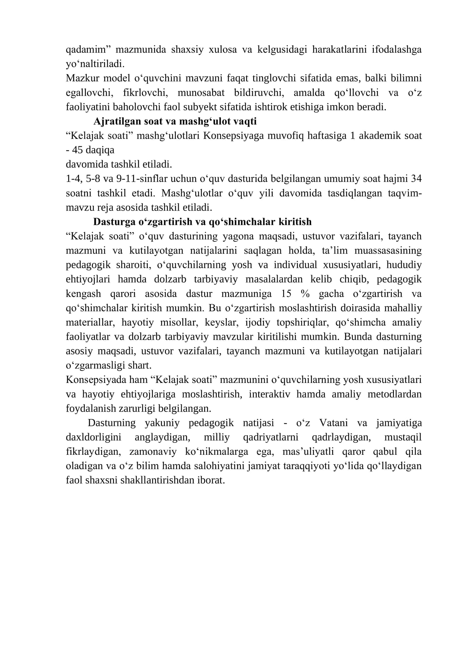 "Kelajak Soati" O'quv Dasturi (1-4-sinf) 3