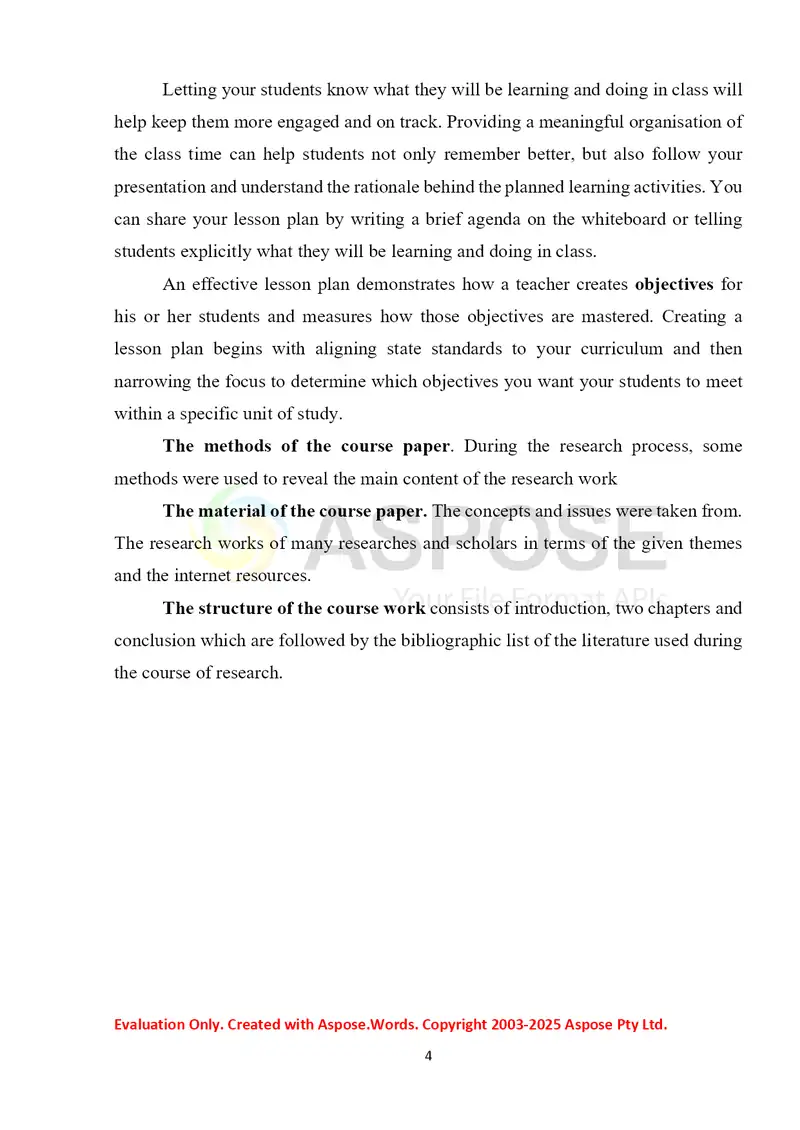 LESSON PLAN AIMS AND TEACHING STRATIGEIS 4