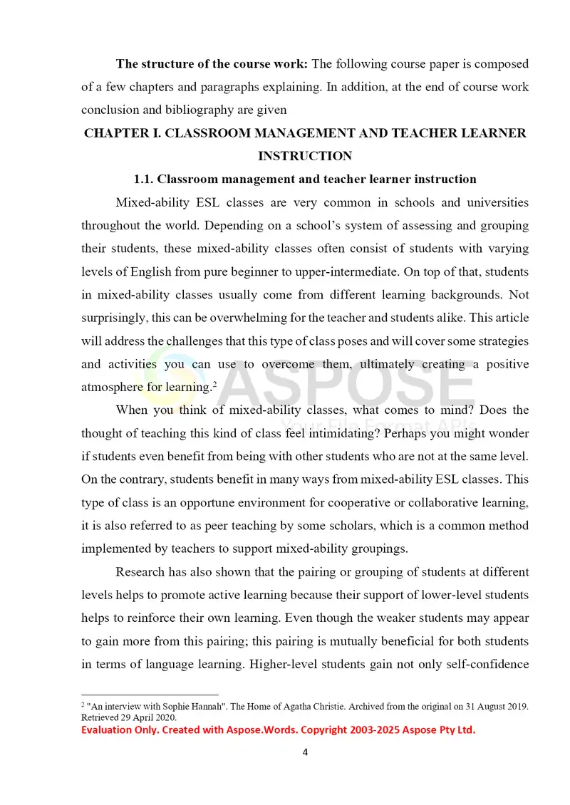 Classroom management and teacher learner instruction 4
