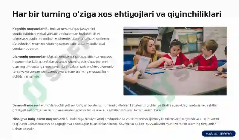 Imkoniyati cheklangan bolalar turlari va ularni inklyuziv ta'lim 4