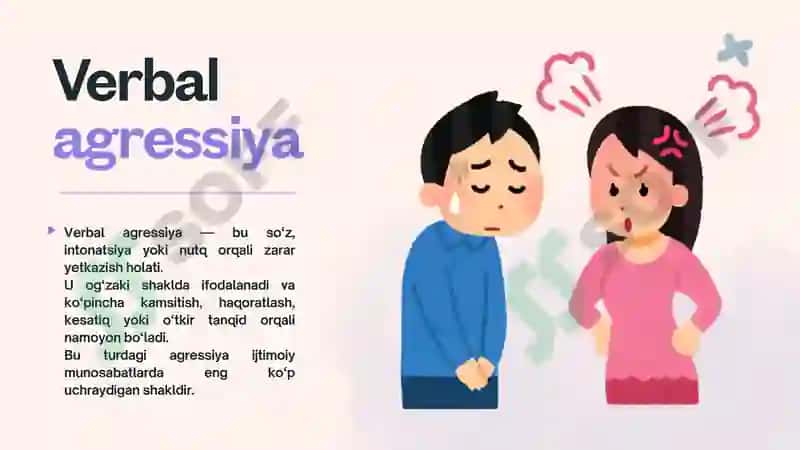 Agressiya va uning shakllari. Jismoniy va verbal agressiya 7