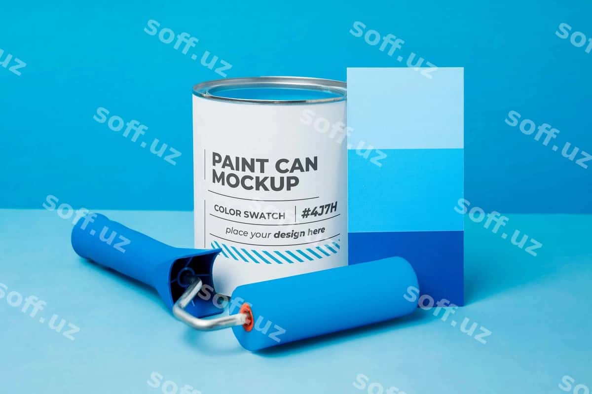 Boya qovshiq ko'k fonda | Paint can with blue background 1