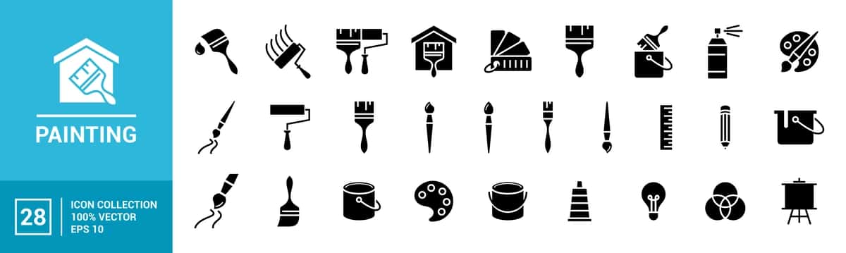 To'plam bo'yash bilan bog'liq piktogramma turli xil bo'yash vositalarini tahrirlash mumkin | Collection painting related icons various painting tools editable 1