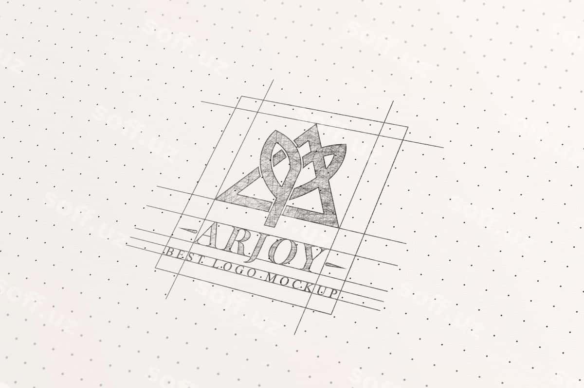 Qalam bilan chizilgan minimalizm logotipi mockup | Pencil sketch minimalist logo mockup 1