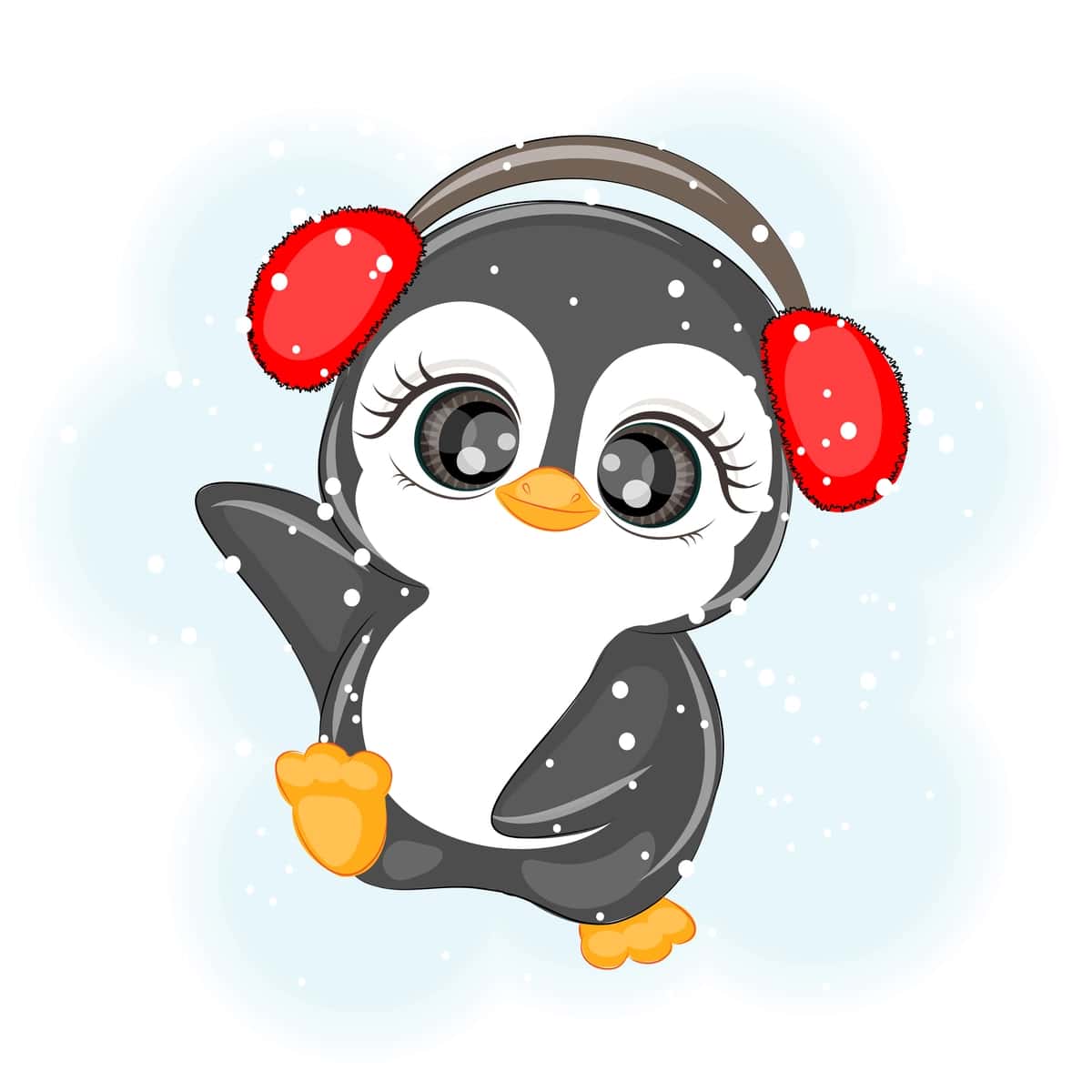 Rojdestvo yoqimli pingvin mo'ynali naushniklar vektor tasviri | Christmas cute penguin fur headphones vector illustration 1
