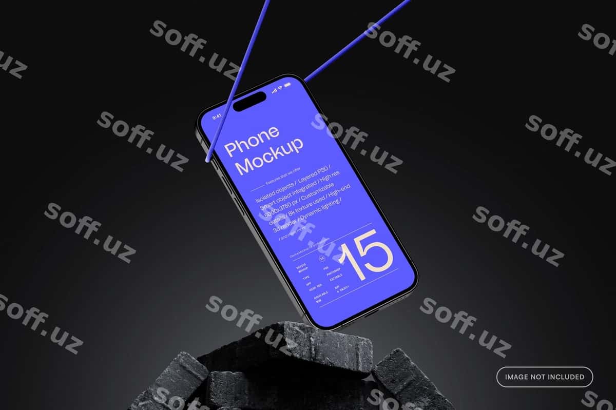 Telefon maketi qora tosh | Phone mockup dark stone 1