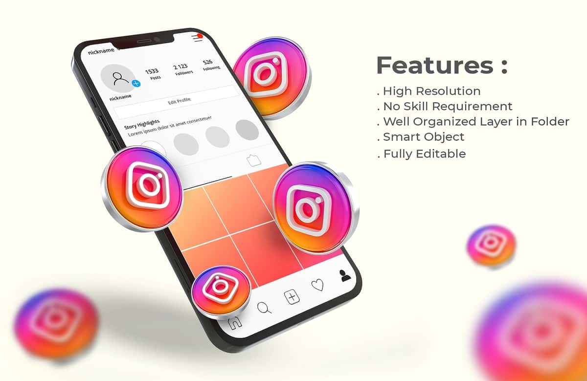 3D logotipli Instagram mobil telefon maketi | Instagram mobile phone mockup with 3d logo 1