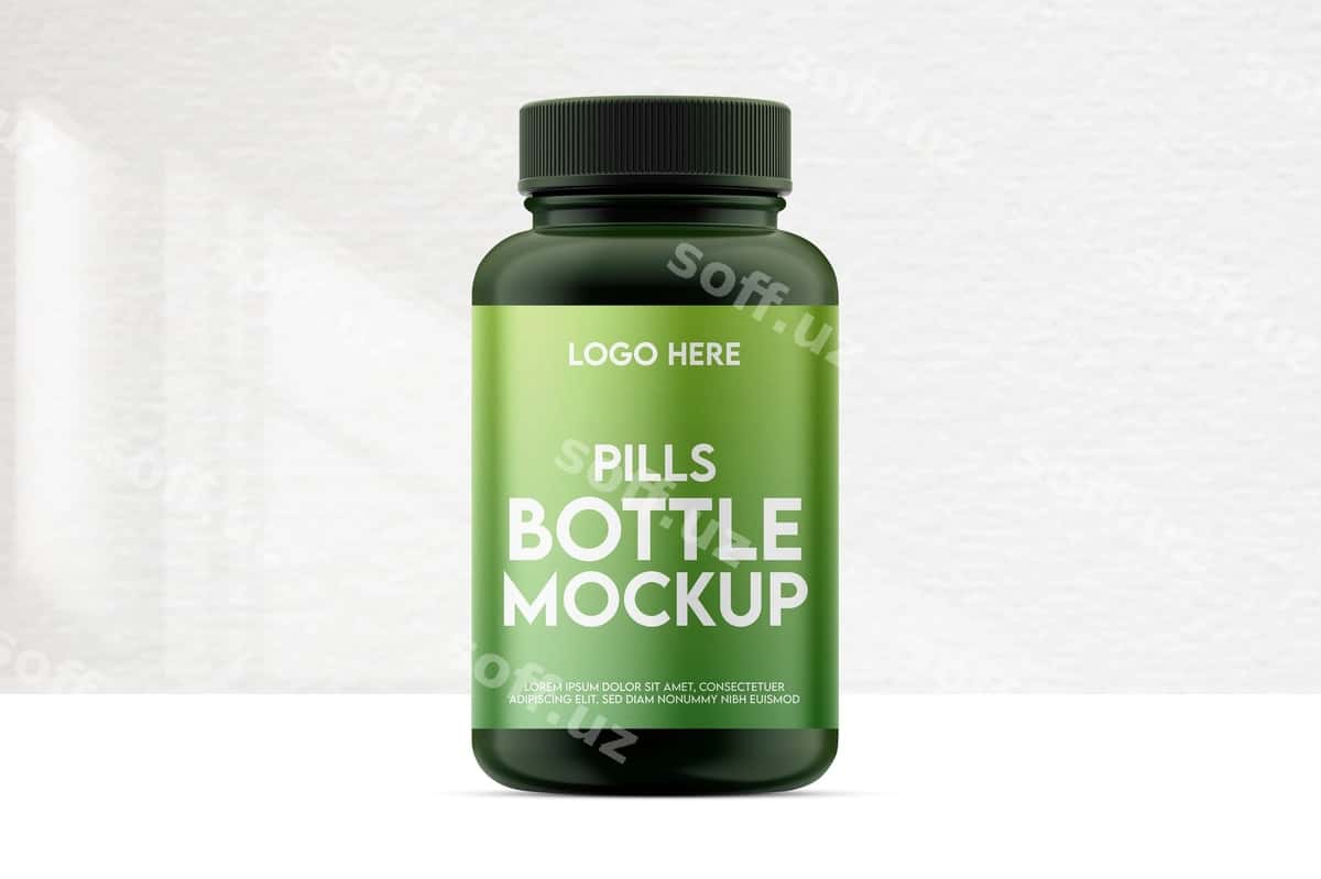 Dorilar shishasining mockup dizayni | Pills bottle mockup design 1