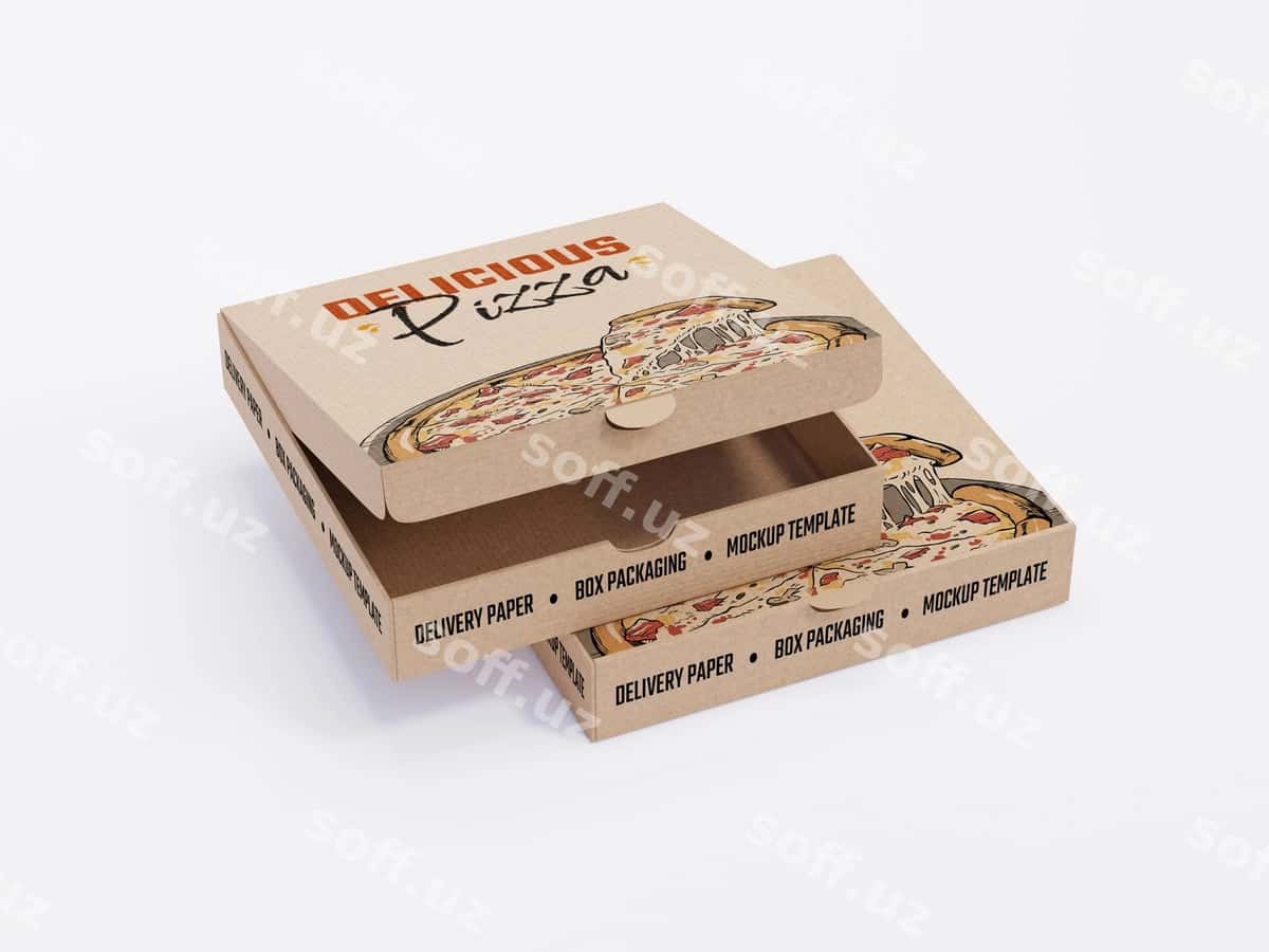 Pitsa qutisi uchun daftar namunasi | Pizza box packaging paper mockup 1