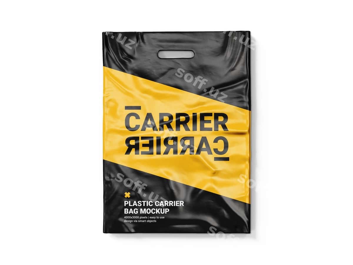 Plastik ko'chirib beruvchi po'chta model shabloni | Plastic carrier bag mockup template 1