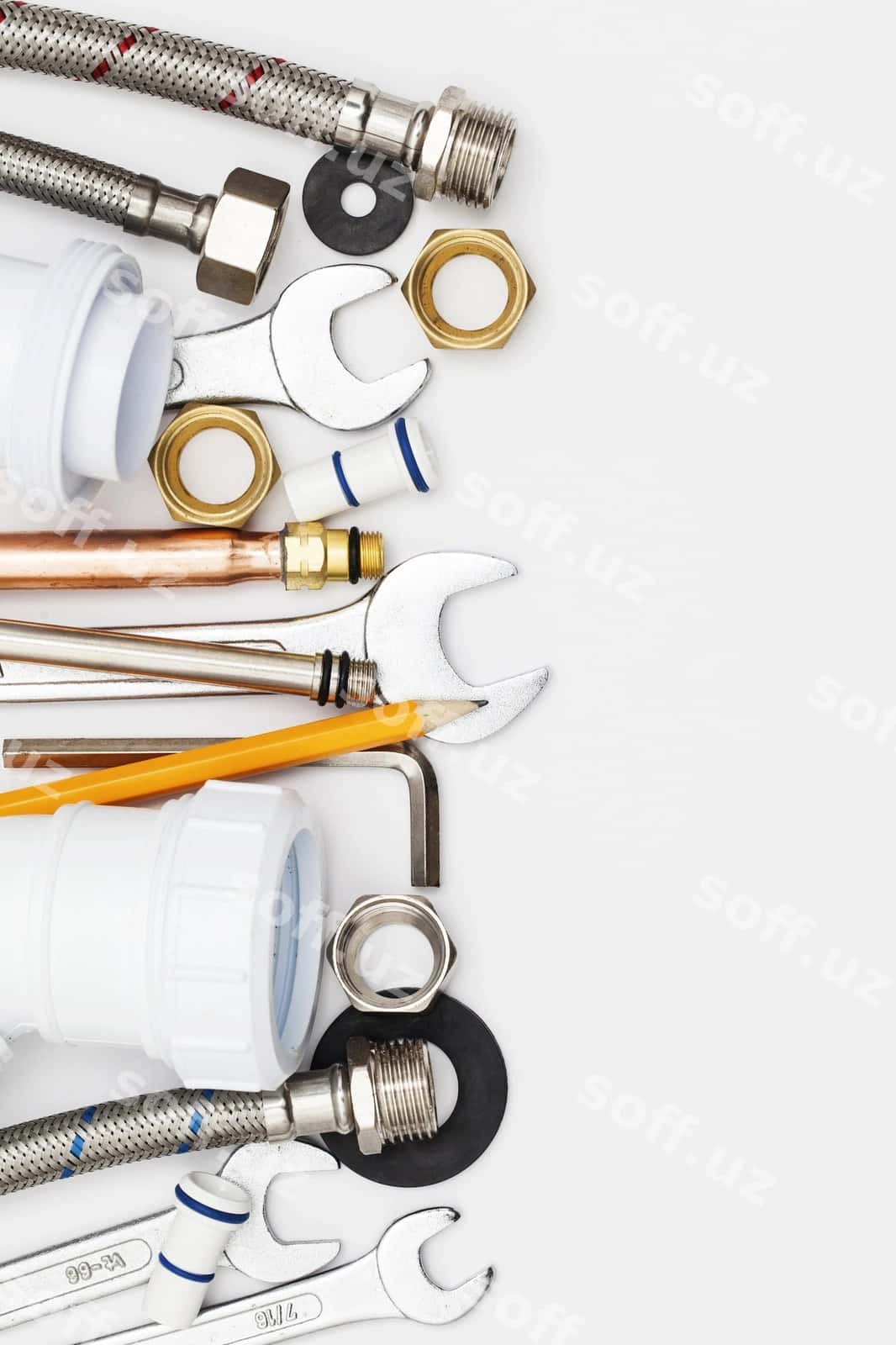 Plumbing asboblari jihozlari yuqori ko'rinish | Plumbing tools equipment overhead view 1