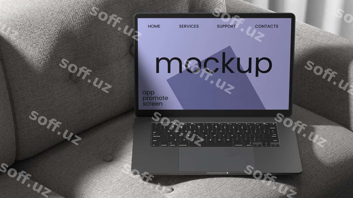 Psd noutbuk uchun maket divan | Psd laptop mockup couch 1