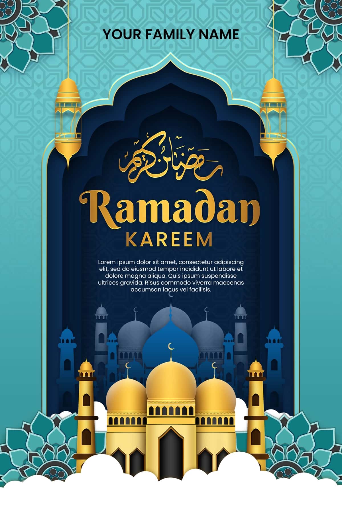 Moviy fonda masjid fonida Ramazon karim afishasi | Poster ramadan kareem with blue background mosque background 1