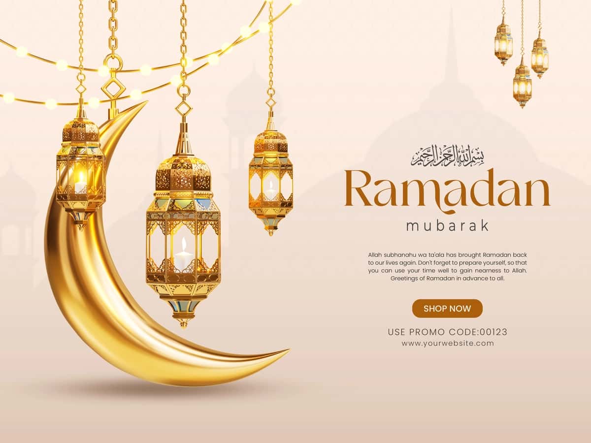 3D ramazon kareem ijtimoiy media banner shabloni Islomiy yarim oy bilan | 3d ramadan kareem social media banner template with crescent islamic 1