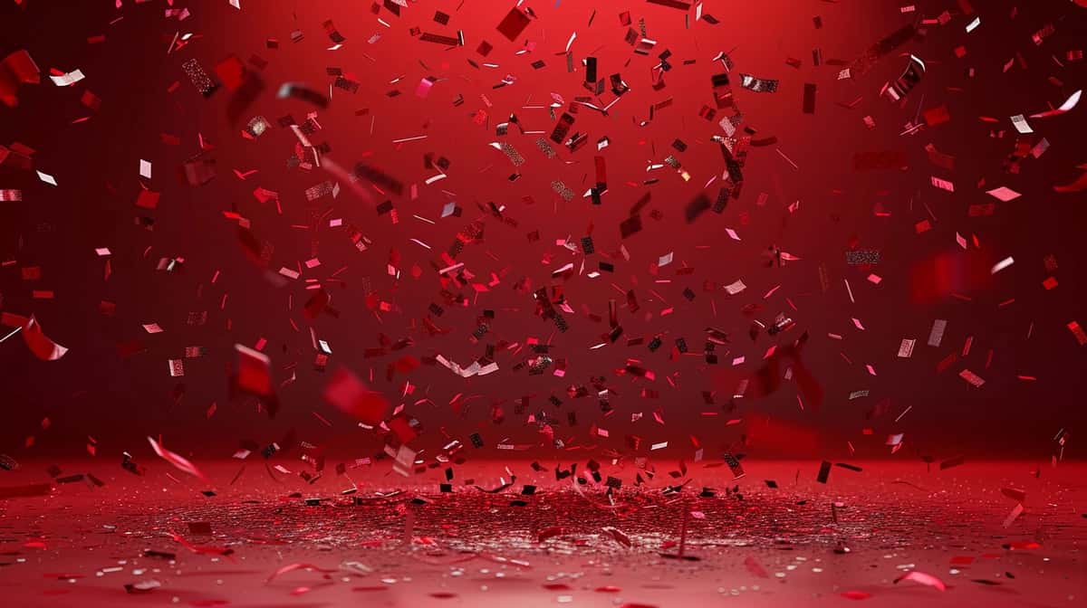 Qizil fonda qizil konfeti tushmoqda | Red confetti falling red background 1