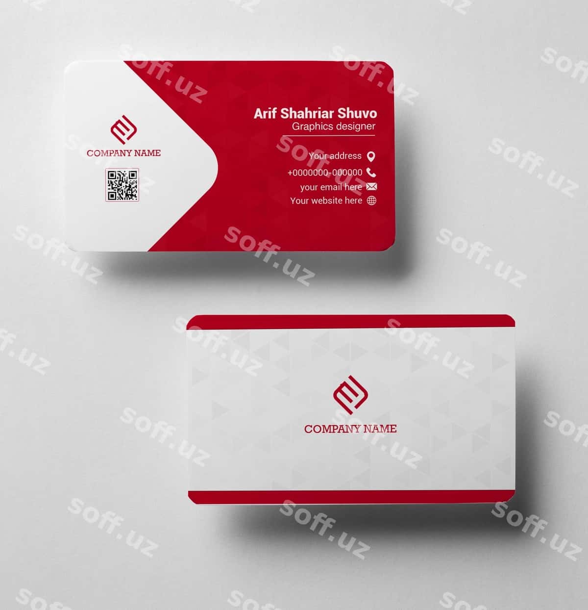 Qizil zamonaviy vizitka shabloni | Red modern business card template 1