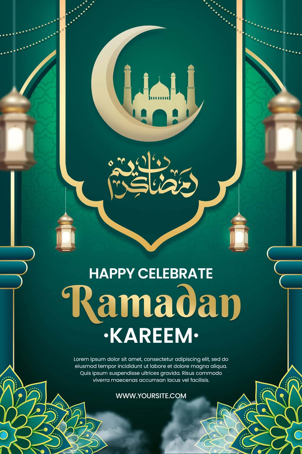 Yashil fon bilan Ramazon plakati | Poster ramadan with green background 1