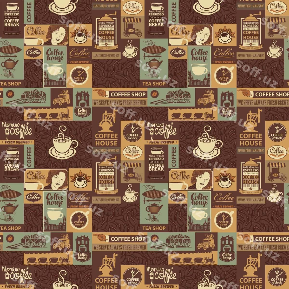Tekis orqa fon qahvo mavzusi | Seamless background coffee theme 1