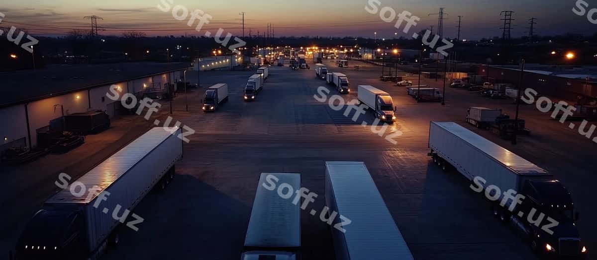 Yuk mashinalari qorong'i tushganda to'xtab turishdi | Semitrucks parked dusk 1