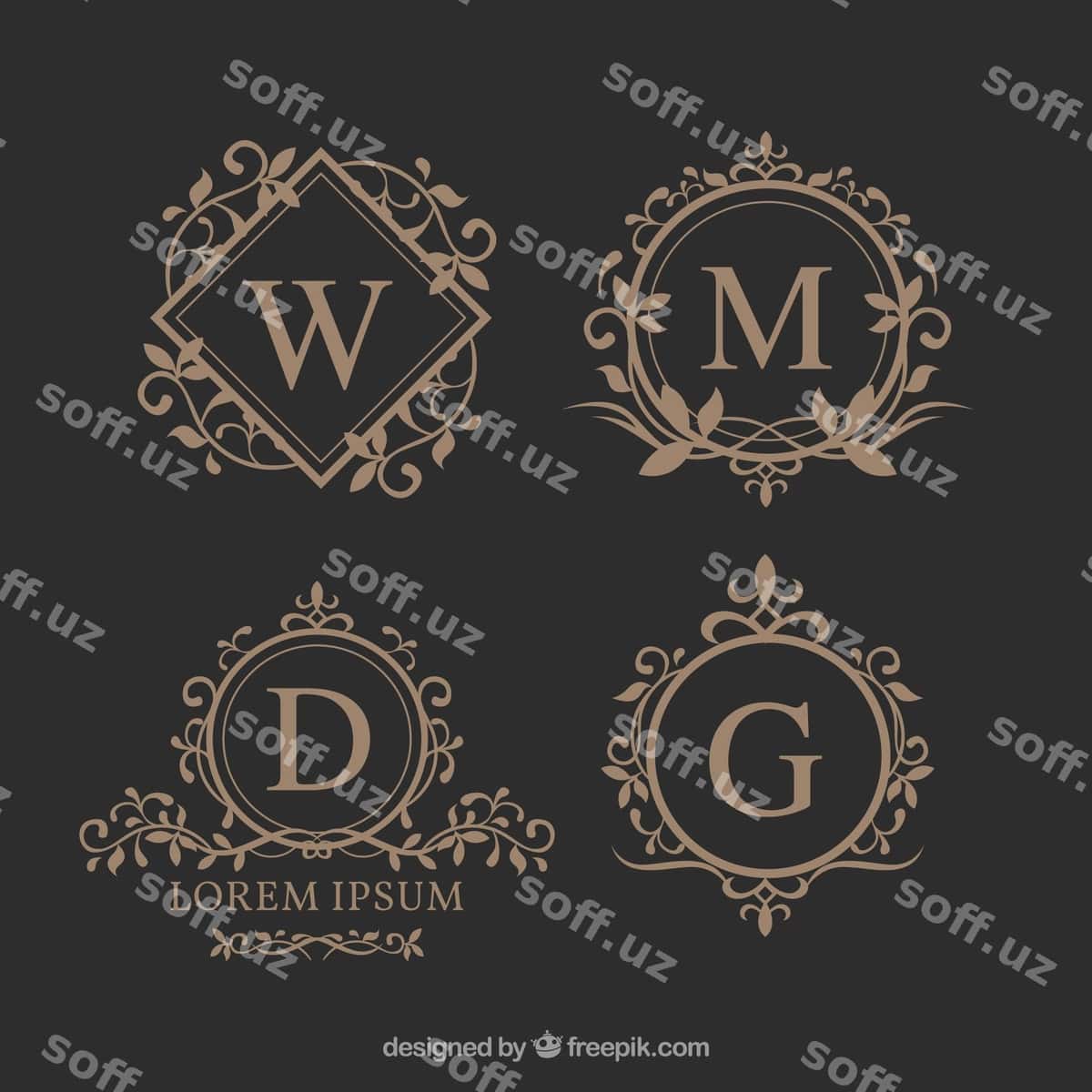 Chiroyli gulli monogrammalar to'plami | Set elegant floral monograms 1