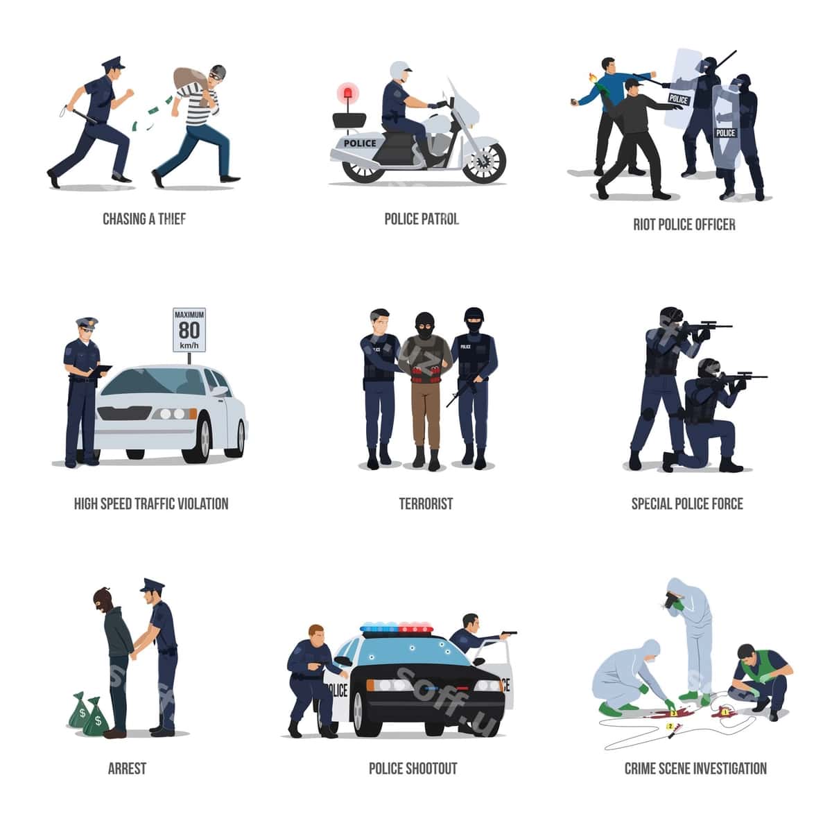 Politsiyachi politsiyachining ish kontseptsiyasini o'rnating | Set policeman policeman work concept 1