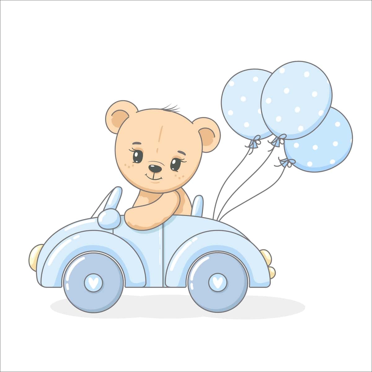 Yoqimli ayiqchali mashina sharlari bilan vektorli illyustratsion multfilm | Cute teddy bear car with balloons vector illustration cartoon 1