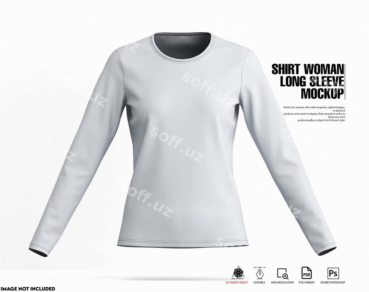 Ayollar uchun uzun qo'lli ko'ylak namunasi | Shirt women long sleeve mockup 1